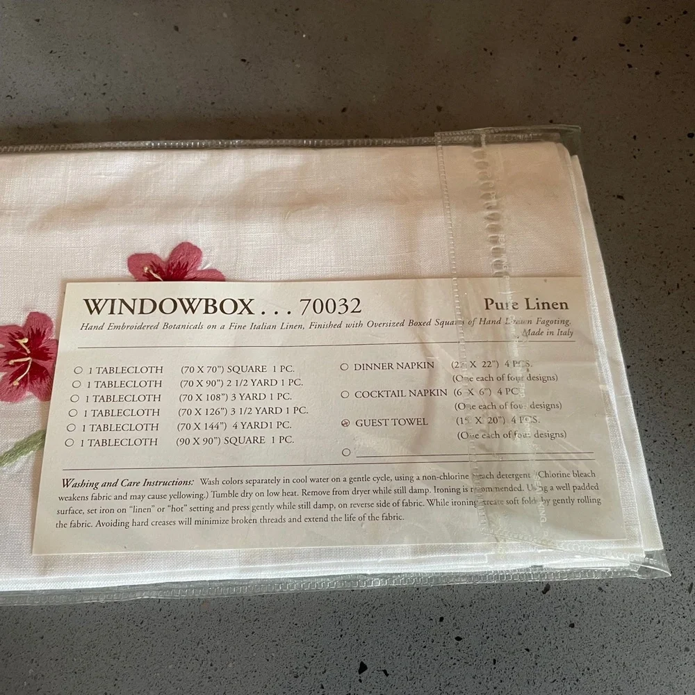 Never used Sferra linen floral embroidered guest towels